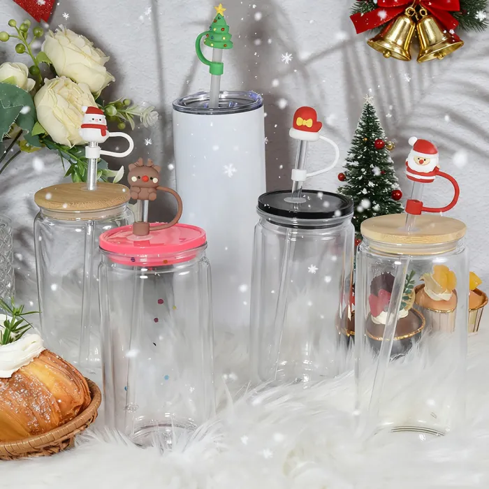 Locustsub US Warehouse Reusable 10mm Christmas Silicone Straw Topper/Covers(Fit dia 7-8 cm straw)