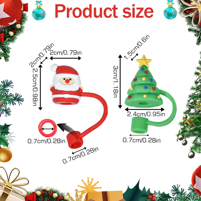 Locustsub US Warehouse Reusable 10mm Christmas Silicone Straw Topper/Covers(Fit dia 7-8 cm straw)