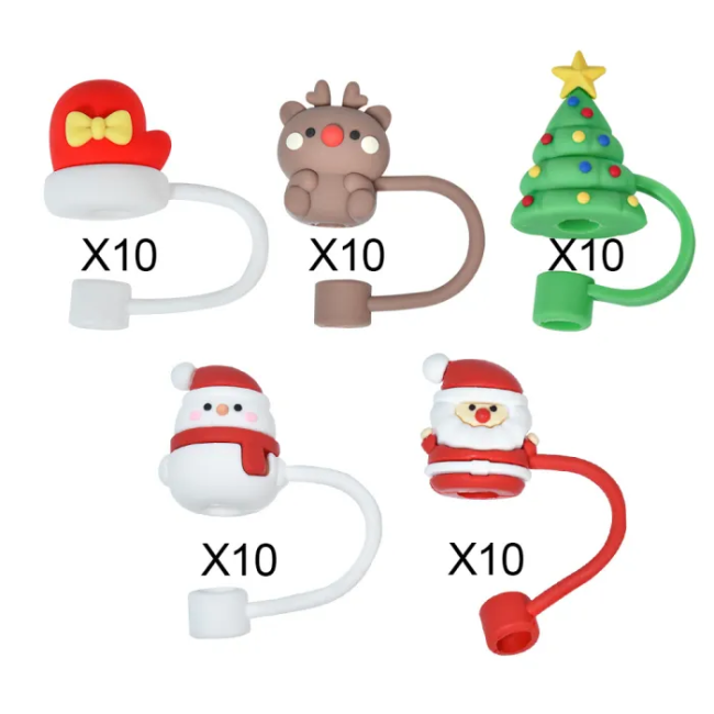Locustsub US Warehouse Reusable 10mm Christmas Silicone Straw Topper/Covers(Fit dia 7-8 cm straw)