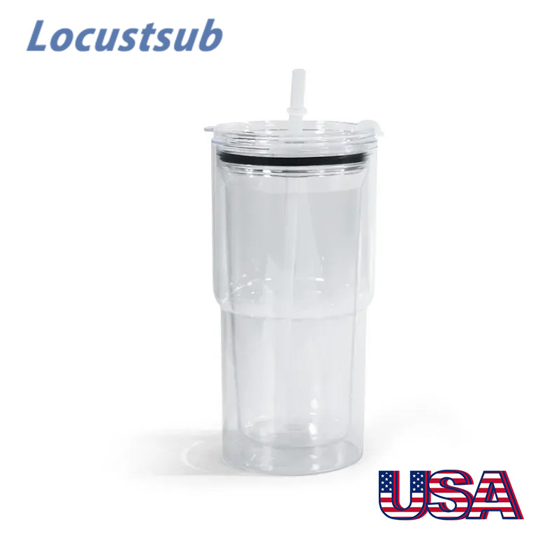 Locustsub 18oz Plastic Snow Globe Tumbler with pre drilled hole stopper lids and box ,20pcs/case