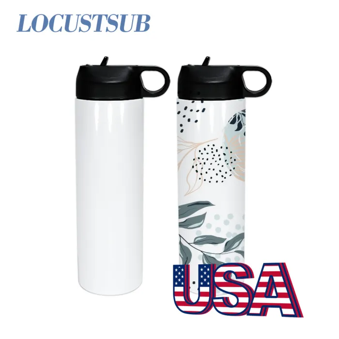 Locustsub US Warehouse 20ozTravel Sport Sublimation Straight Blanks Hip Flask Water Bottles With Lids 12pcs/case