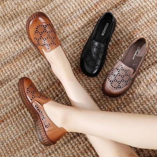 Genuine Leather Round Toe Flats Ladies Shoes for Bunions
