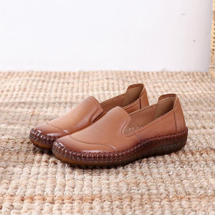 Genuine Leather Round Toe Flats Ladies Shoes for Bunions