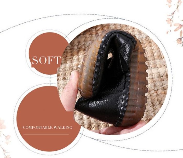Genuine Leather Round Toe Flats Ladies Shoes for Bunions