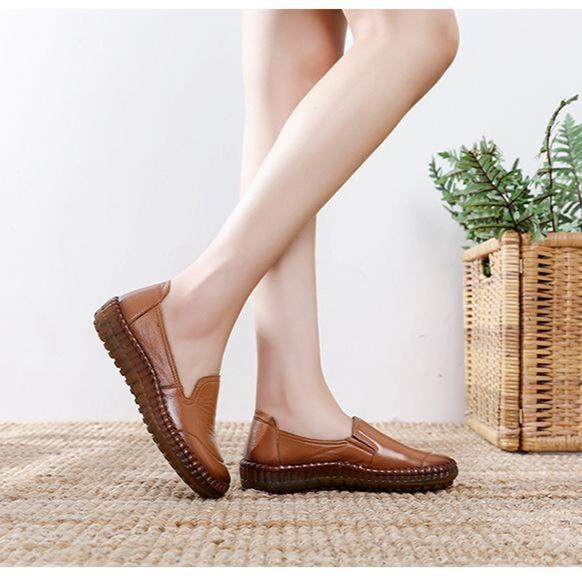 Genuine Leather Round Toe Flats Ladies Shoes for Bunions