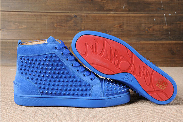 Super Max Perfect Christian Louboutin Louis spike men's flat suede blue(with receipt)