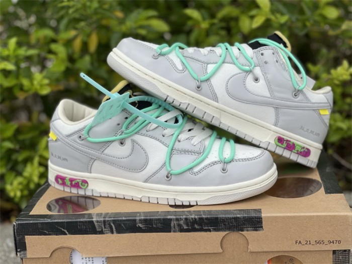 Authentic OFF-WHITE x Nike Dunk Low “The 50” Beige Grey Green