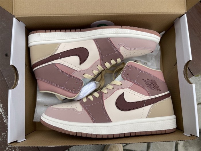 Authentic Air Jordan 1 Mid “Brown/Pink”