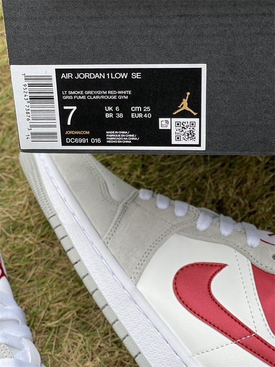Authentic Air Jordan 1 Low Light Smoke Grey Gym Red
