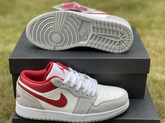 Authentic Air Jordan 1 Low Light Smoke Grey Gym Red