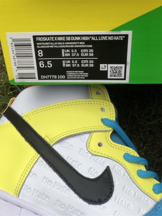 Authentic Fro skate x Nike SB Dunk High All Love No Hate