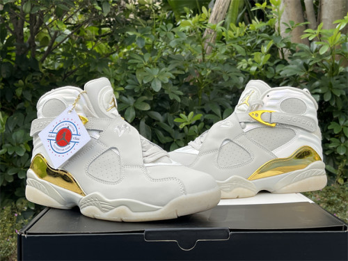 Authentic Air Jordan 8 Retro Champagne Gold White