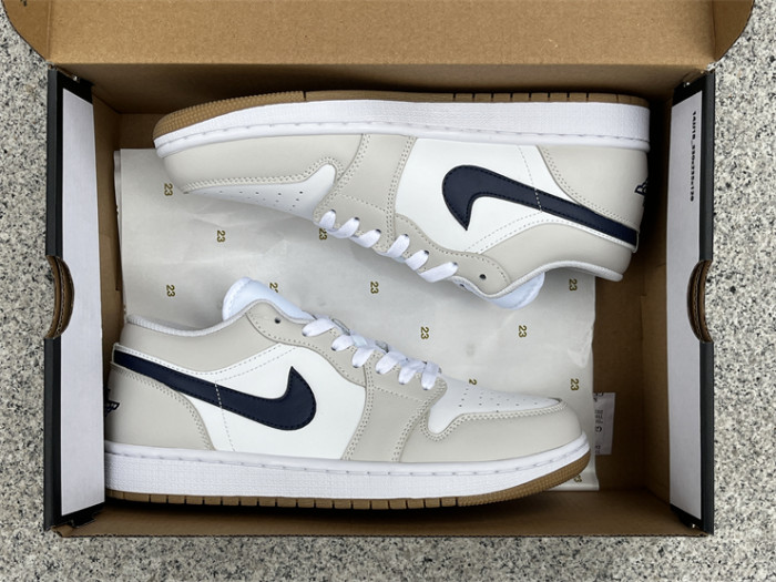 Authentic Air Jordan 1 Low Midnight Navy Neutral Grey