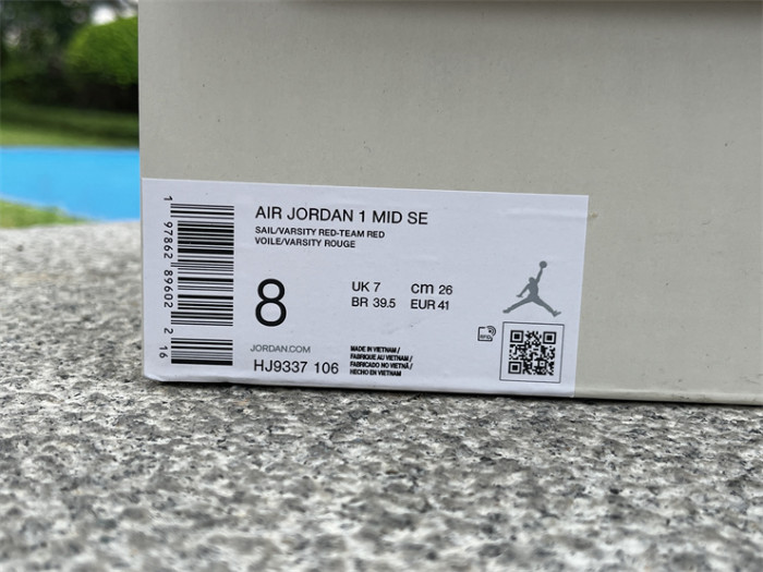 Authentic Air Jordan 1 Mid SE Red Cracked Leather Women