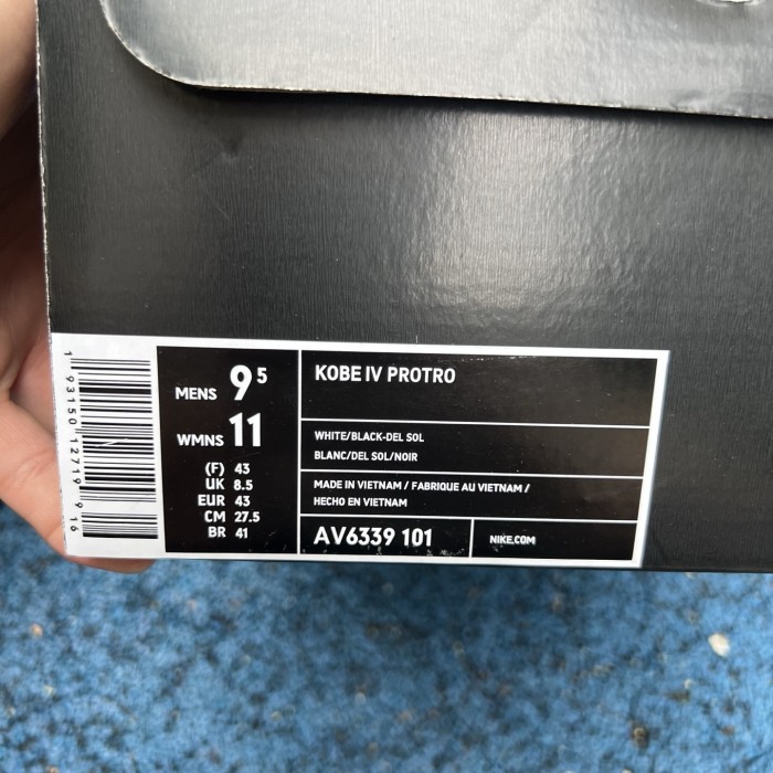 Authentic Nike Kobe 4 Protro White Black Del Sol