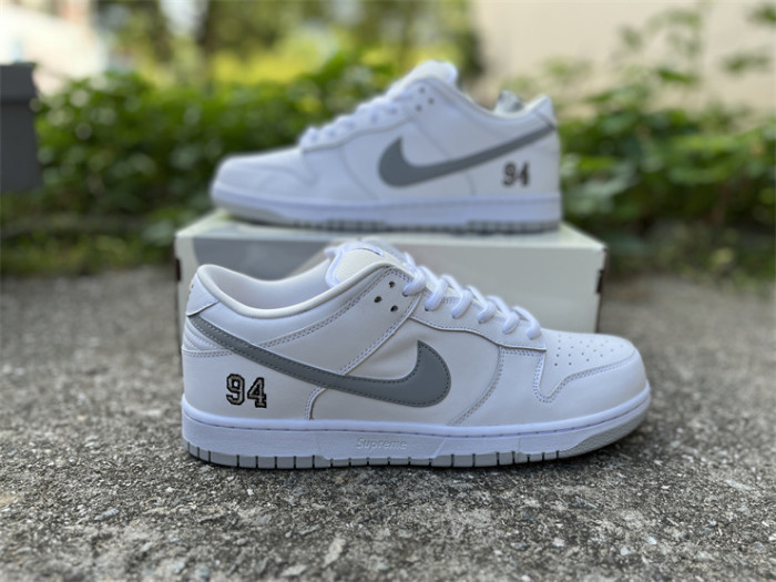 Authentic Nike SB Dunk Low Supreme 94 White Metallic Silver