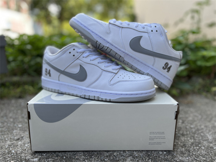 Authentic Nike SB Dunk Low Supreme 94 White Metallic Silver