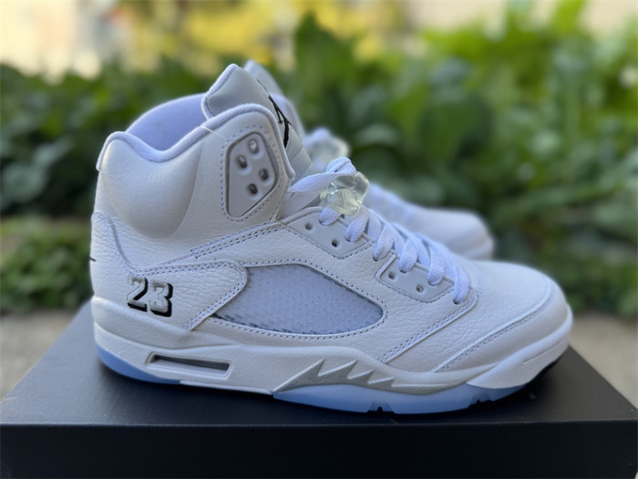 Authentic Air Jordan 5  White Metallic