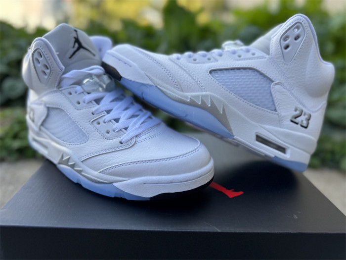 Authentic Air Jordan 5  White Metallic
