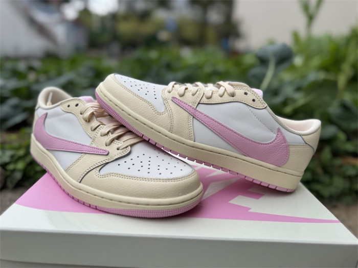 Authentic Travis Scott x Air Jordan 1 Low OG Muslin Shy Pink