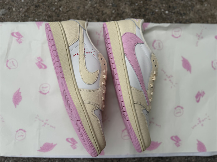 Authentic Travis Scott x Air Jordan 1 Low OG Muslin Shy Pink