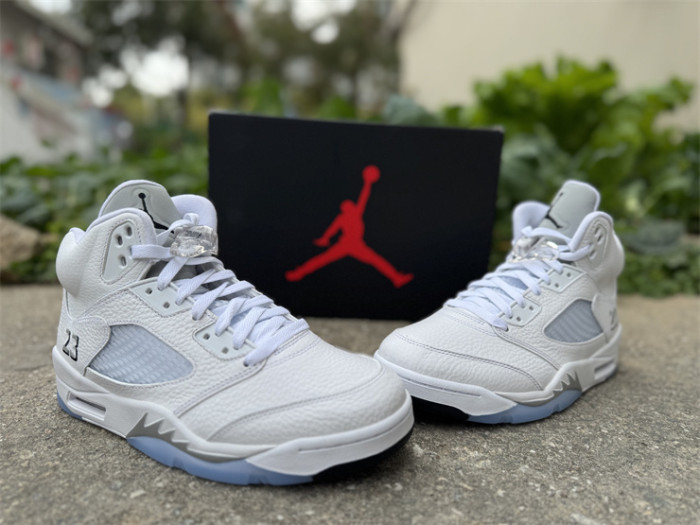 Authentic Air Jordan 5  White Metallic