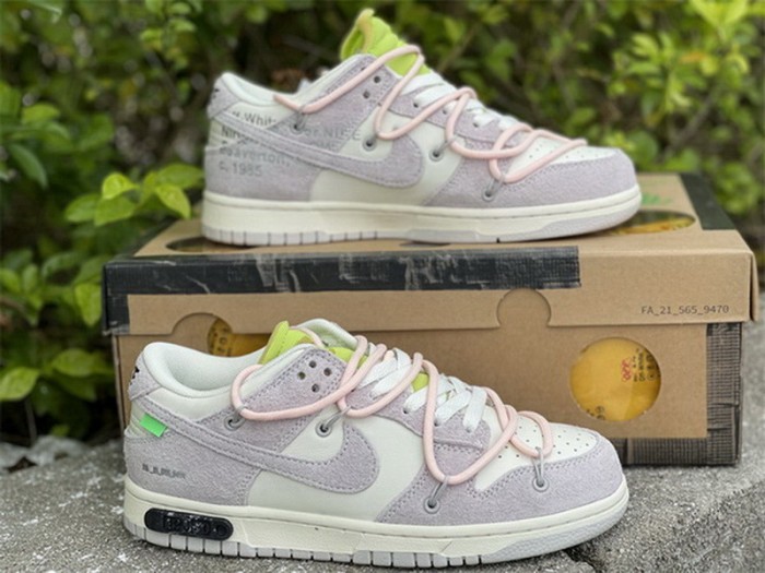 Authentic OFF-WHITE x Nike Dunk Low “The 50” Beige White Pink