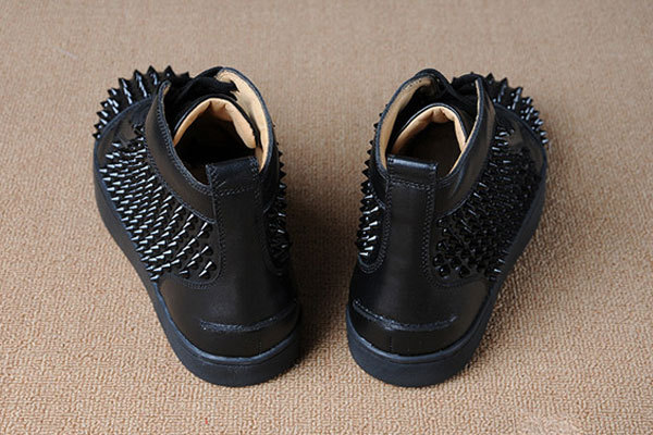 Super Max Perfect Christian Louboutin Louis Spikes Men's Flat Black Sleek Calfskin Leather(with receipt)