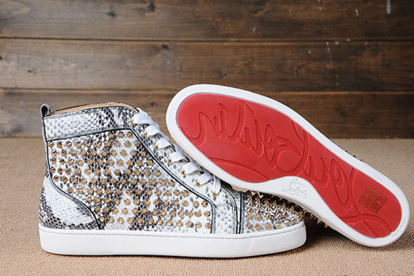 Super Max Perfect Christian Louboutin Louis Spikes Python Leather Men Flat With Golden Studs(with receipt)