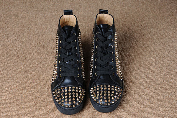 Super Max Perfect Christian Louboutin Louis Spikes Men's Flat Black/GoldenSuper Max Perfect Christian Louboutin Louis Spikes Men's Flat Black Sleek Calfskin Leather(with receipt)