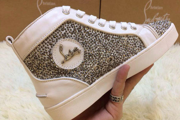Super Max perfect Christian Louboutin Louis Men's Flat Strass White Leather(with receipt)