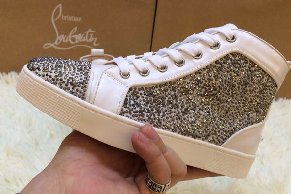 Super Max perfect Christian Louboutin Louis Men's Flat Strass White Leather(with receipt)