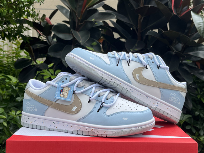 Authentic Nike Dunk Pure Platinum” Custom Blue White Bear