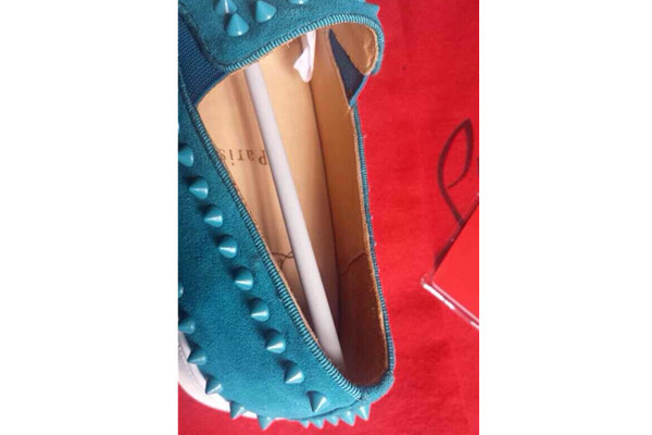 Super Max Perfect Christian Louboutin pik boat men's flat green suede(with receipt)