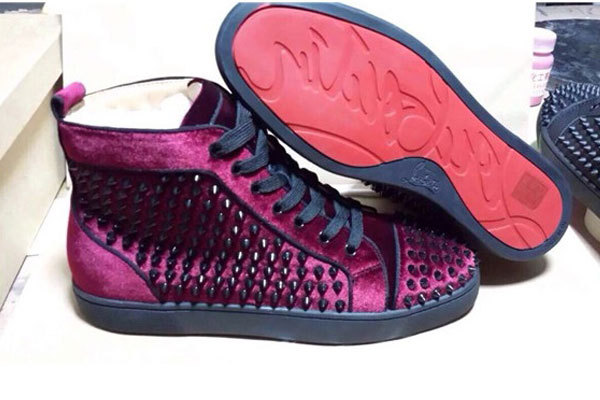 Super Max Perfect Christian Louboutin Louis Spikes Men Flat Burgundy Nubuck(with receipt)