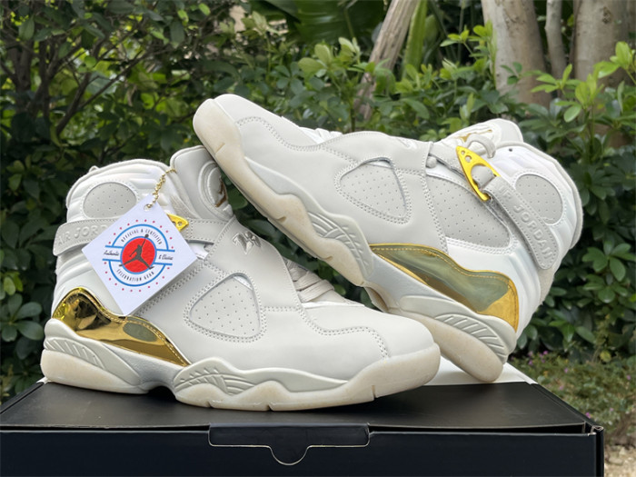 Authentic Air Jordan 8 Retro Champagne Gold White