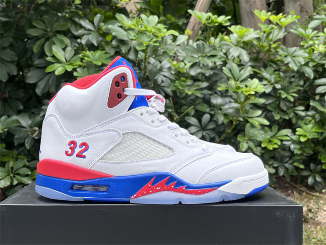 Authentic Air Jordan 5 White Blue Red