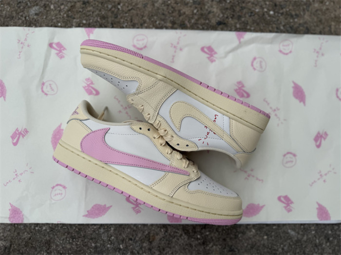 Authentic Travis Scott x Air Jordan 1 Low OG Muslin Shy Pink