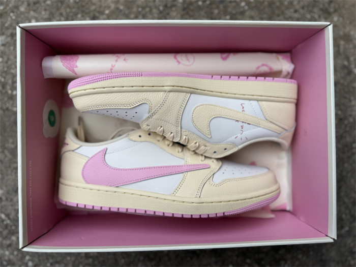 Authentic Travis Scott x Air Jordan 1 Low OG Muslin Shy Pink