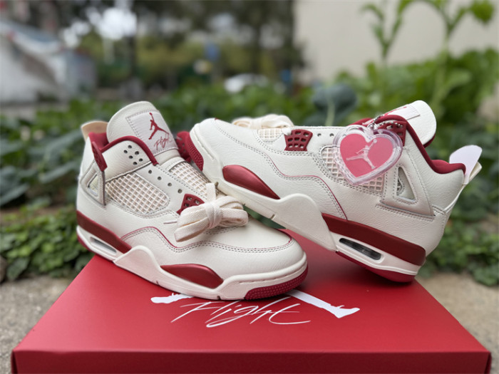 Authentic Air Jordan 4 Retro Valentine's Day Sierra Red