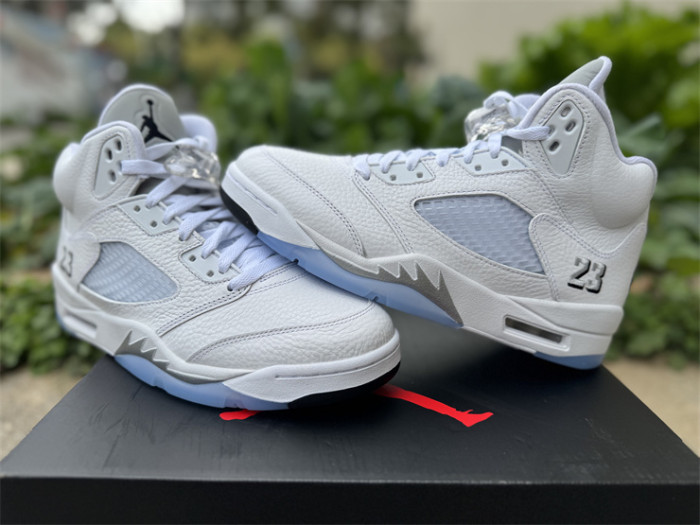 Authentic Air Jordan 5  White Metallic