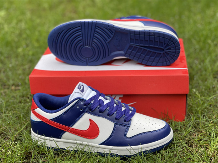 Authentic Nike Dunk Low White Blue Red