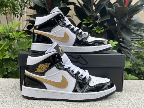 Authentic Air Jordan 1 Mid Black Metallic Gold