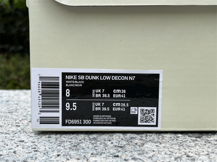 Authentic Nike SB Dunk Low Decon “N7” White Black