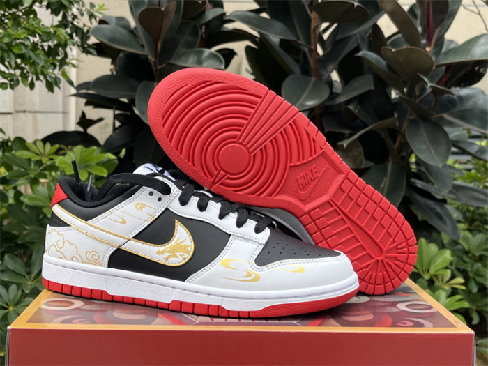 Authentic Nike Dunk Low White Black Red