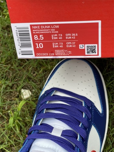 Authentic Nike Dunk Low White Blue Red