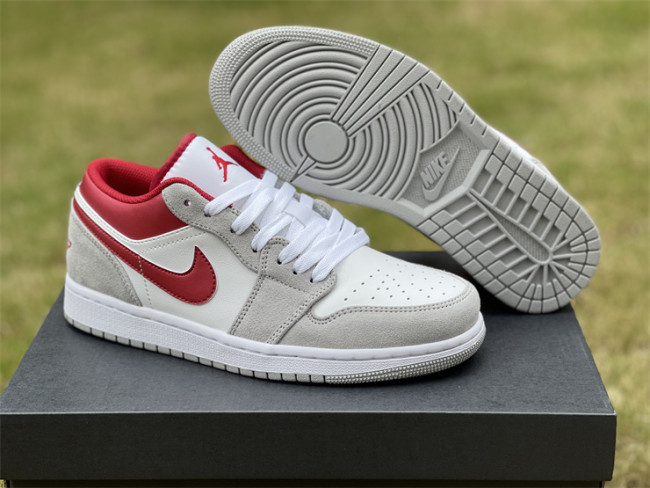 Authentic Air Jordan 1 Low  Light Smoke Grey Gym Red   GS