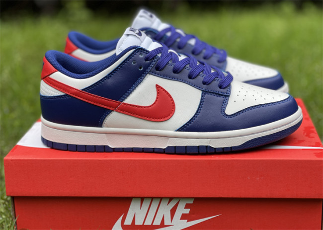 Authentic Nike Dunk Low White Blue Red