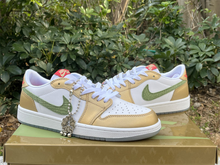 Authentic  Air Jordan 1 Low SE “Chinese New Year” White Gold