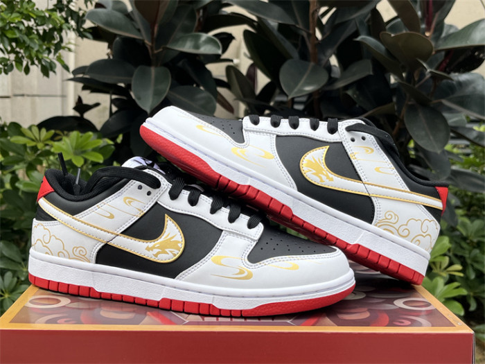 Authentic  Nike Dunk Low White Black Red